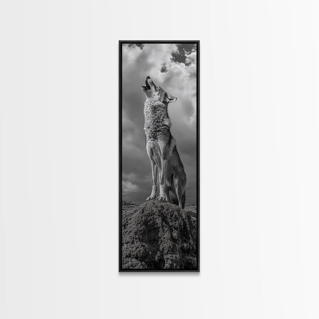Howling Coyote, Framed Canvas Print, southwest wall art, rustic wall art, wildlife photography, desert landscape art, cowboy art, boho home decor