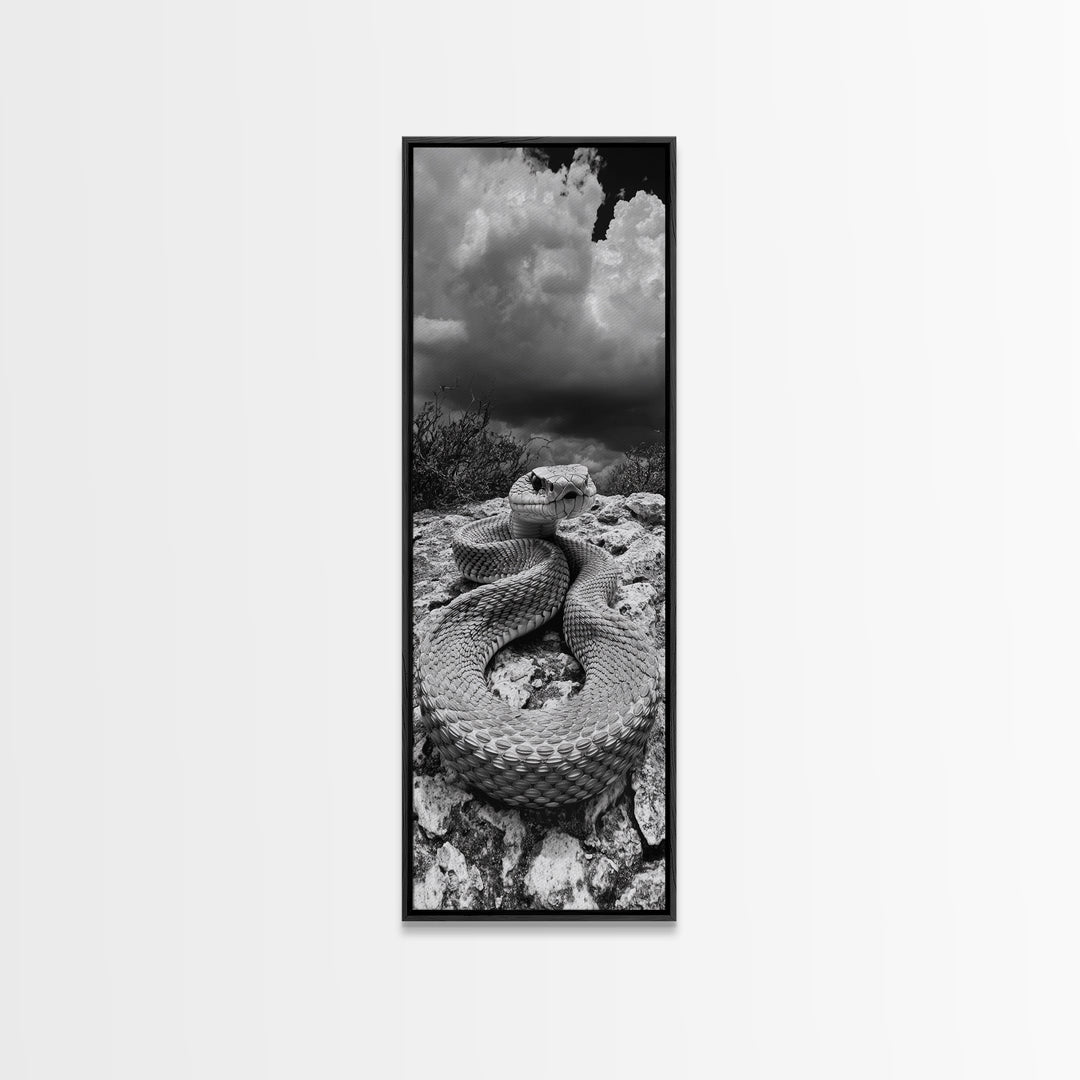 Rattlesnake Desert Art, Framed Canvas Print, southwest wall art, rustic decor, moody art, wildlife photography, cowboy aesthetic, gift idea