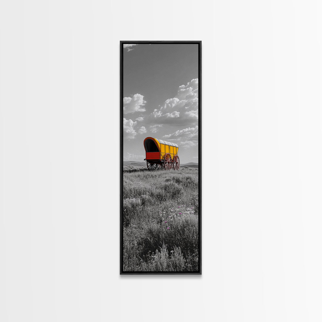 Nostalgic Wagon Trail Framed Canvas Print | Western Decor | Rustic Wall Art | Moody Landscape Art | Farmhouse Painting | Gift Idea | Panoramic Art
