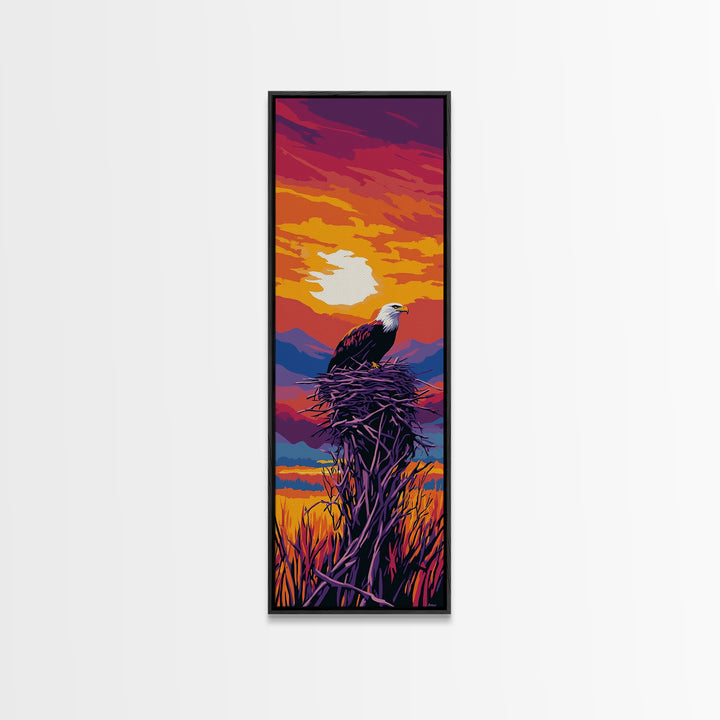 Vibrant Sunset Eagle, Canvas Print, bird art, landscape painting, moody art, rustic décor, southwest wall art, pine tree art, gift idea him