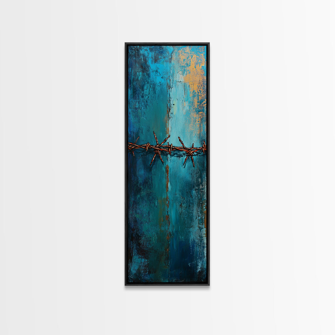 Barbed Wire Abstract Framed Canvas Print, rustic wall art, southwest wall art, geometric wall art, teal wall art, farmhouse décor, gift idea