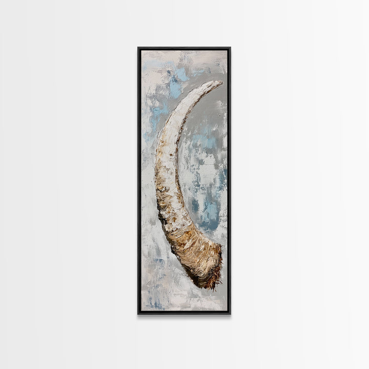 Abstract Horn Art Rustic Wall Decor Framed Canvas Print | Wabi Sabi Art | Minimalist Art | Neutral Home Decor | Textured Painting