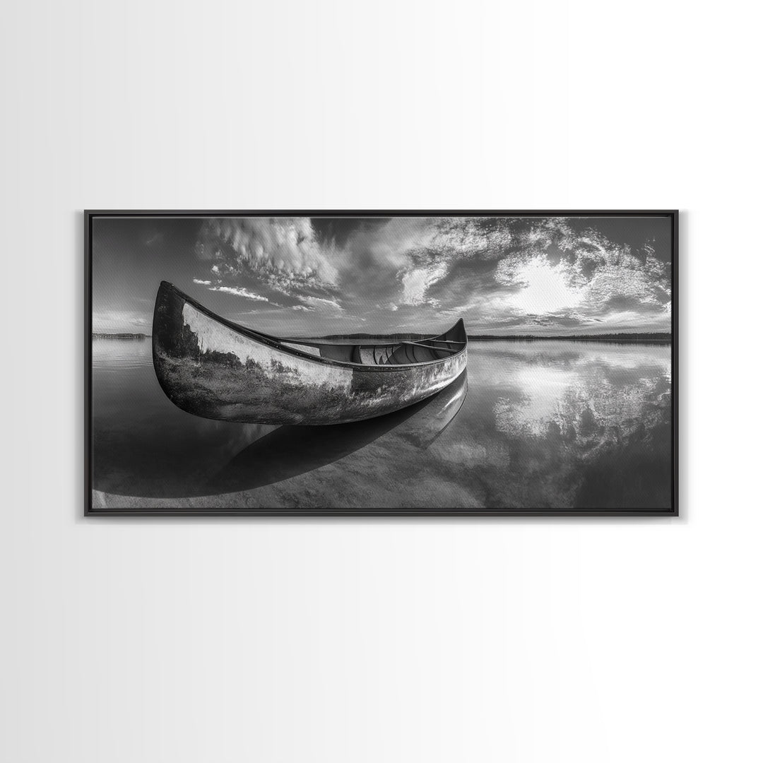 Canoe, Nautical Decor, Lake Tahoe Art, Coastal Wall Art, Above Couch Art, Rustic Art, Panoramic Painting, Framed Canvas Print