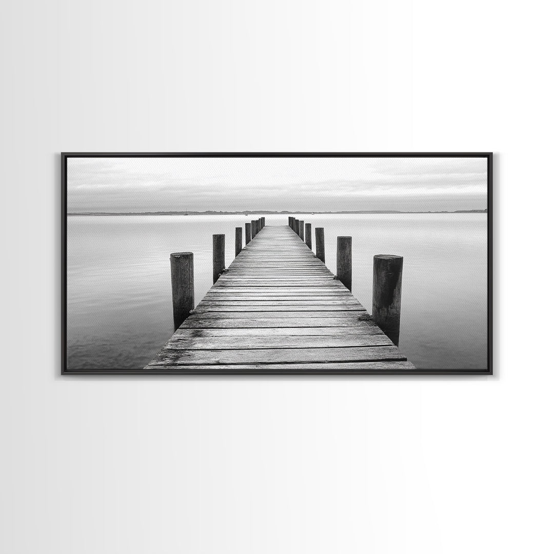 Dock, Nautical Wall Art, Extra Wide Art, Coastal Decor, Moody Art, Minimalist Art, Above Bed Wall Art, Framed Canvas Print
