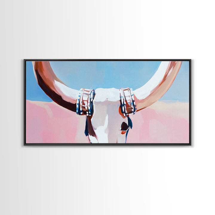 Bull Skull, Skull Art, Rustic Wall Art, Wabi Sabi Art, Southwest Wall Art, Long Narrow Wall Art, Canvas Print, Farmhouse Art, Extra Wide Art