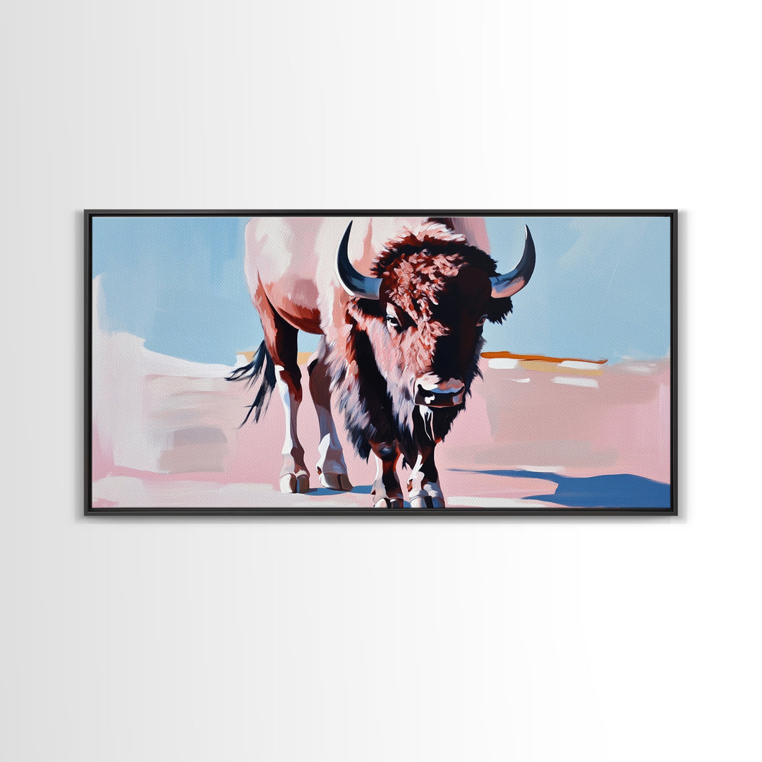 Bison, western art, rustic wall art, framed canvas print, above couch art, farmhouse art, black cowgirl painting, original painting