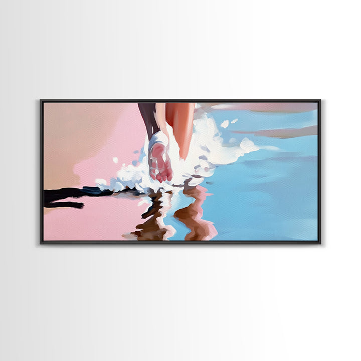 Barefoot Beach Walk, coastal decor, ocean painting, seascape painting, pink abstract art, light pink wall art, canvas print