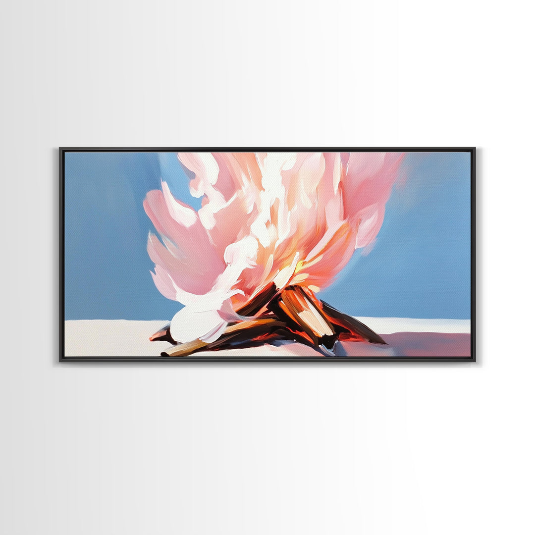 Campfire Painting, Rustic Art, Moody Art, Cozy Wall Art, Southwest Wall Art, Extra Wide Art, Framed Canvas Print, Above Couch Art, Panoramic Art