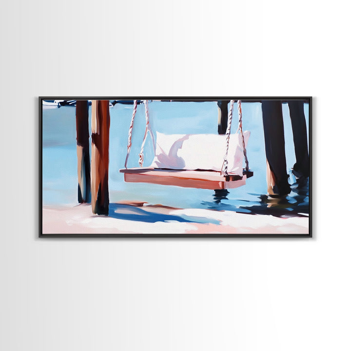 Coastal Swing Painting, Nautical Wall Art, Coastal Decor, Beach House Art, Panoramic Art, Canvas Print, Rustic Art, Guest Room Art