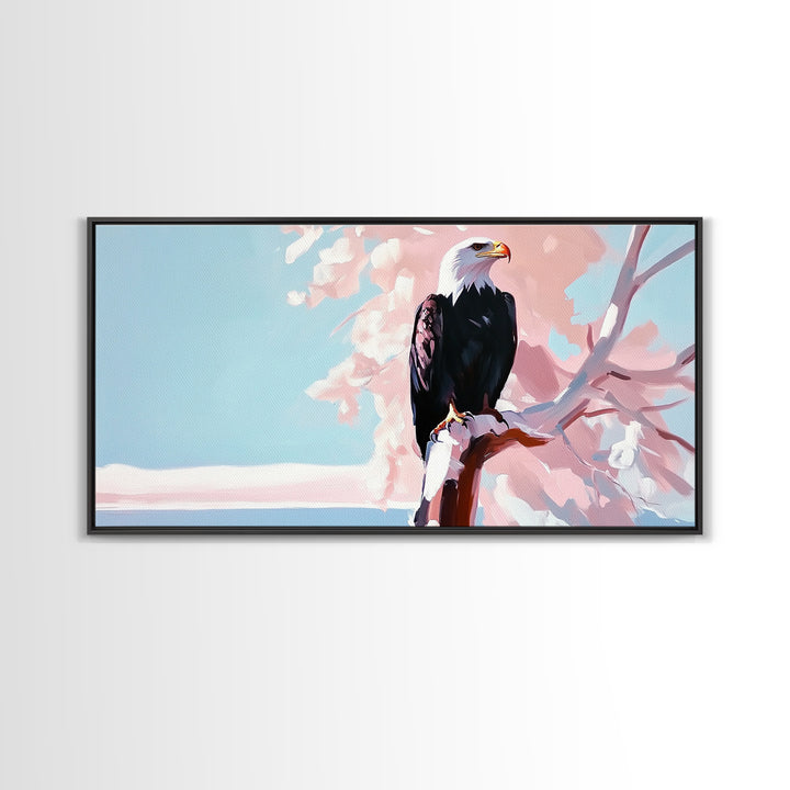 Bald Eagle, bird art, patriotic painting, wildlife painting, cherry blossom painting, vintage Christmas, canvas print
