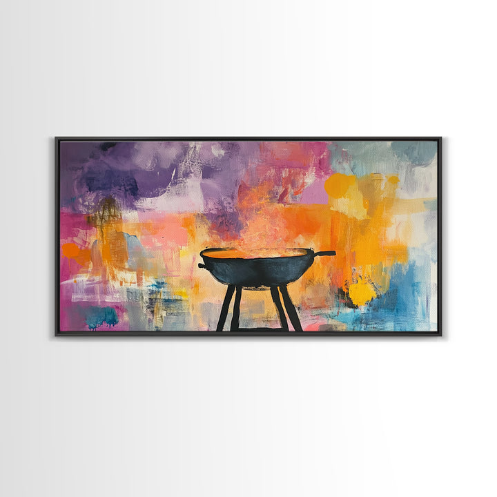 Campfire Art, Rustic Decor, Wild West Painting, Moody Wall Art, Extra Wide Art, Cozy Home Decor, Autumn Painting, Framed Canvas Print