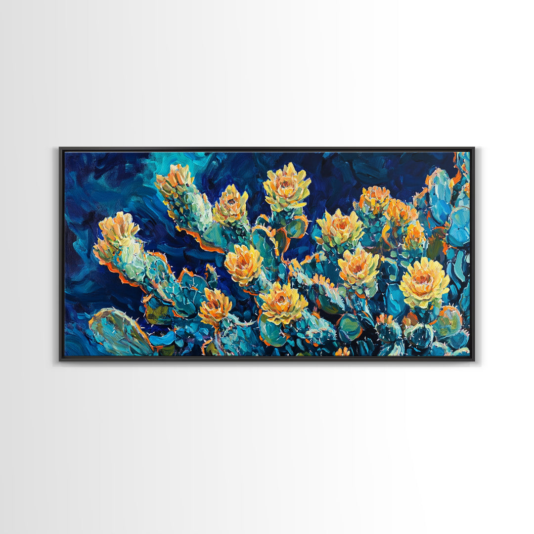 Cactus Bloom, Desert Flowers, Southwest Wall Art, Botanical Prints, Boho Art, Extra Wide Art, Bright Home Decor, Framed Canvas Print
