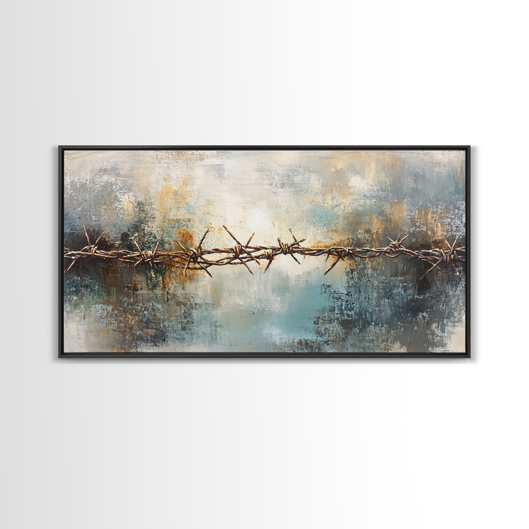 Barbed Wire Art, Canvas Print, Rustic Wall Art, Southwest Wall Art, Moody Art, Extra Wide Art, Above Couch Art, Farmhouse Wall Art