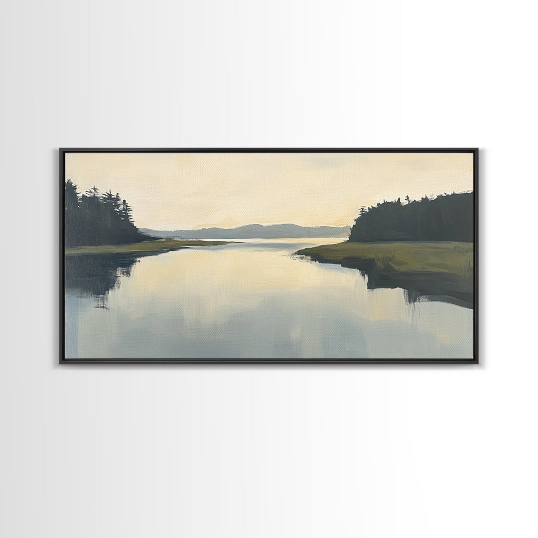Marsh, Landscape Painting, Minimalist Art, Wabi Sabi Art, Moody Art, Guest Room Art, Above Bed Wall Art, Framed Canvas Print, Extra Wide Art