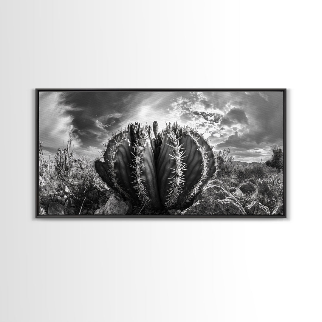 Desert Cactus, southwest wall art, Joshua tree art, rustic art, landscape painting, desert decor, panoramic art, Canvas Print
