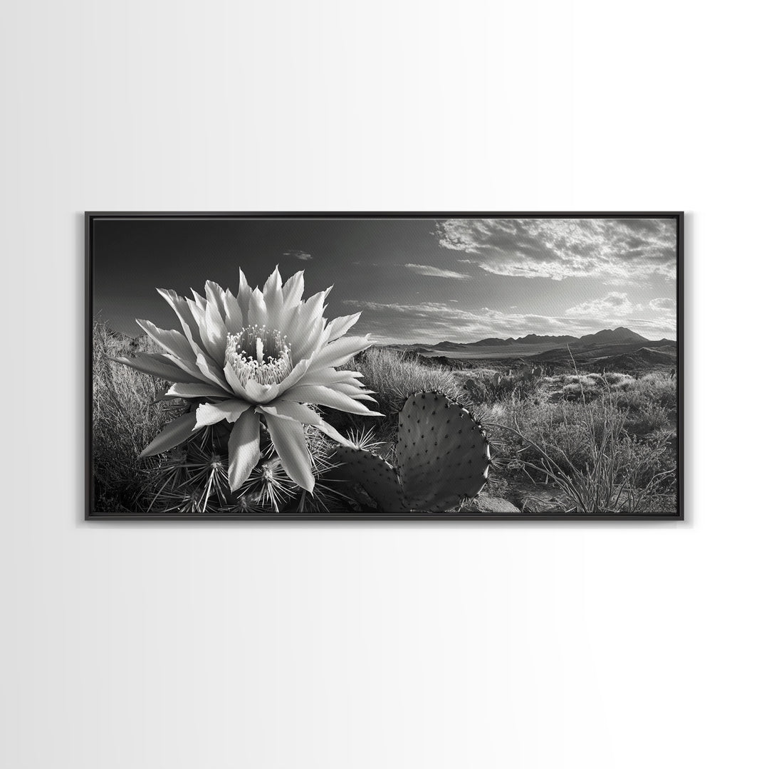 Cactus Bloom, botanical prints, wildflower painting, nature art, scenic mountain landscape, rustic wall art, southwest decor, Framed Canvas Print