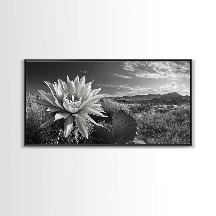 Cactus Bloom, botanical prints, wildflower painting, nature art, scenic mountain landscape, rustic wall art, southwest decor, Framed Canvas Print