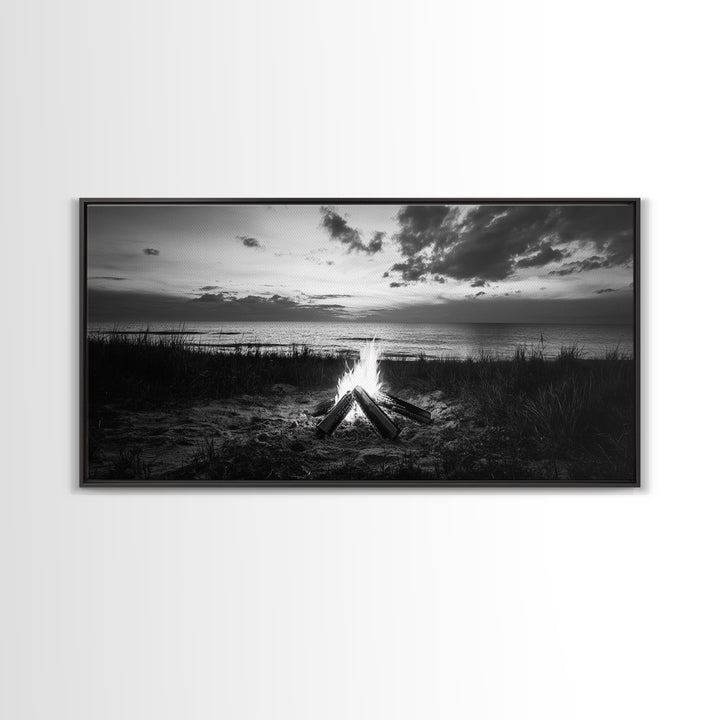 Beach Bonfire, coastal decor, nautical wall art, seascape painting, moody art, rustic wall art, dark romance painting, Canvas Print