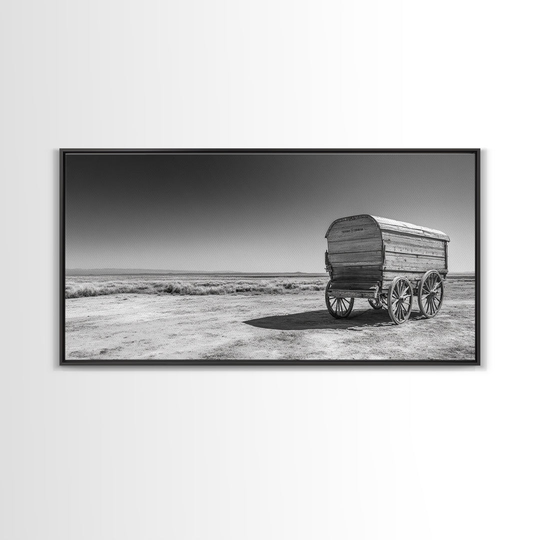 Covered wagon, rustic art, farmhouse art, western decor, landscape painting, extra wide art, panoramic art, framed canvas print