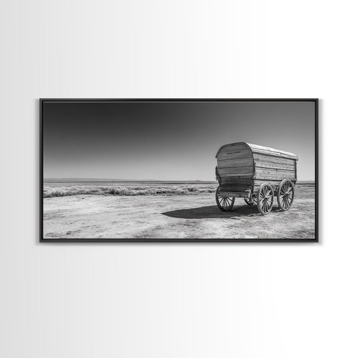 Covered wagon, rustic art, farmhouse art, western decor, landscape painting, extra wide art, panoramic art, framed canvas print