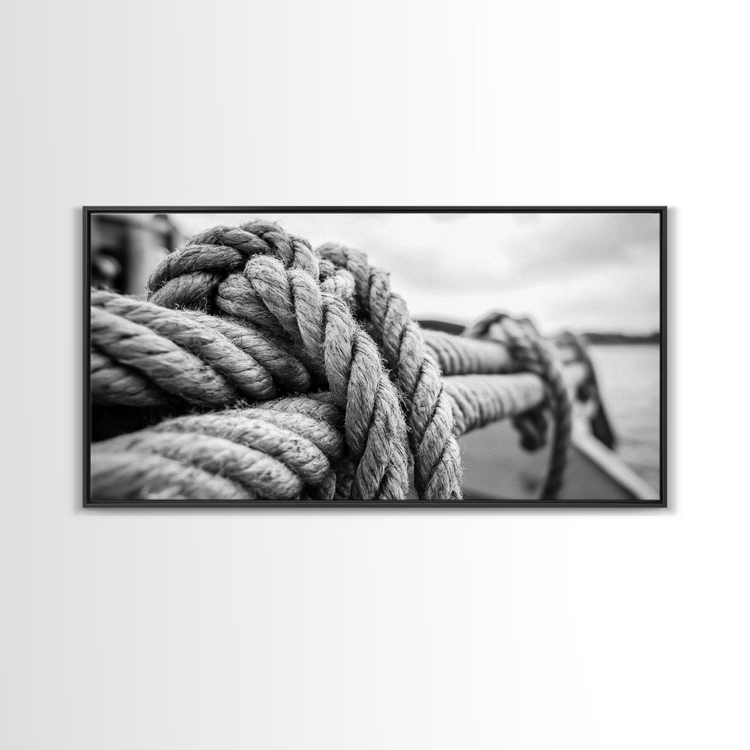 Nautical rope, rustic art, coastal decor, nautical wall art, maritime painting, extra wide art, panoramic painting, framed canvas print