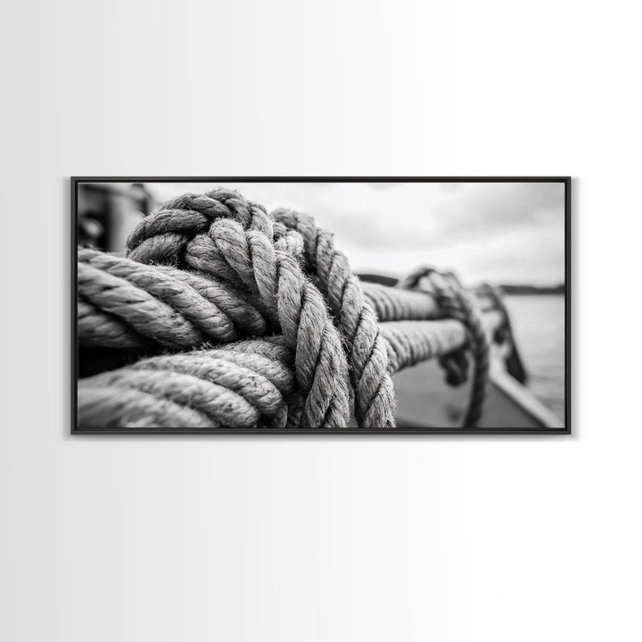 Nautical rope, rustic art, coastal decor, nautical wall art, maritime painting, extra wide art, panoramic painting, framed canvas print