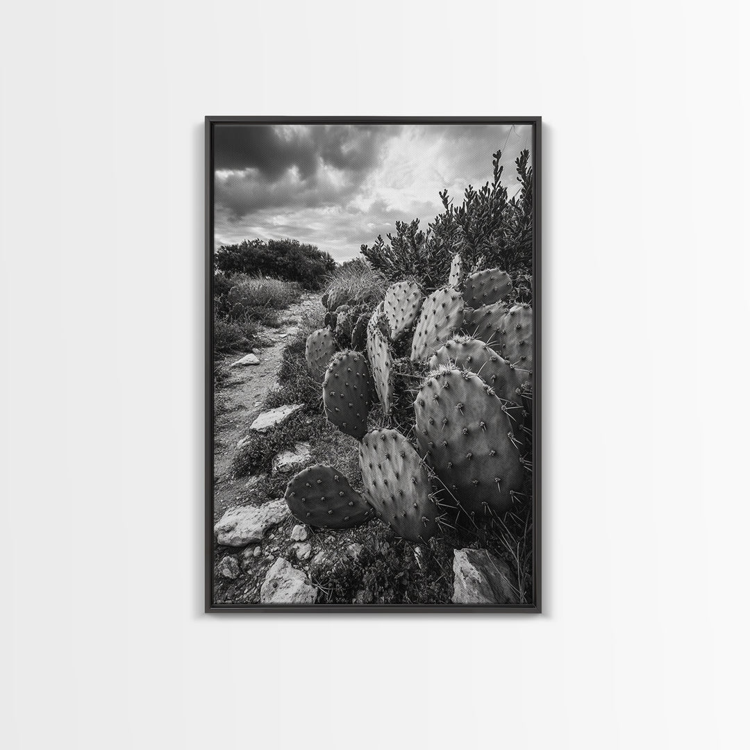 Cactus Trail, southwest wall art, rustic decor, desert painting, wabi sabi art, nature landscape art, framed canvas print, farmhouse decor