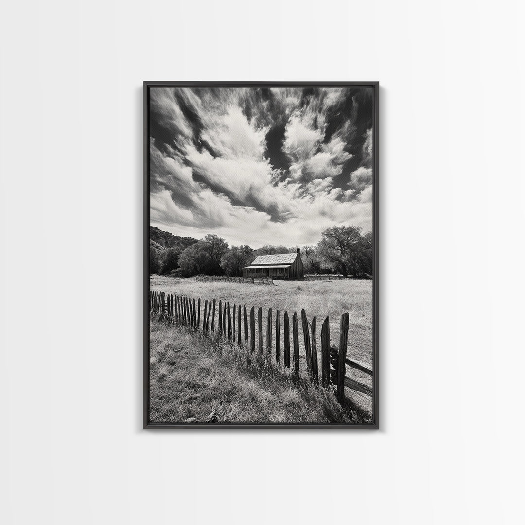 Abandoned Cabin, rustic wall art, farmhouse decor, moody art, countryside painting, wabi sabi art, framed canvas print, vintage wall decor