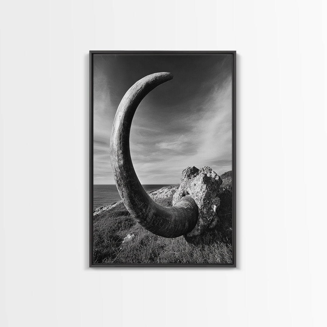 Ancient Horn, ozymandias art, rustic wall art, moody decor, nature landscape art, wabi sabi art, framed canvas print, farmhouse decor
