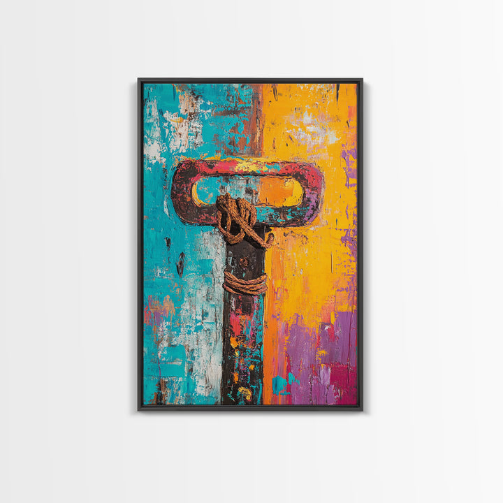Nautical Rope Painting, Coastal Wall Art, Rustic Texture Artwork, Ocean Inspired Decor, Framed Canvas Print, Boho Maritime Art
