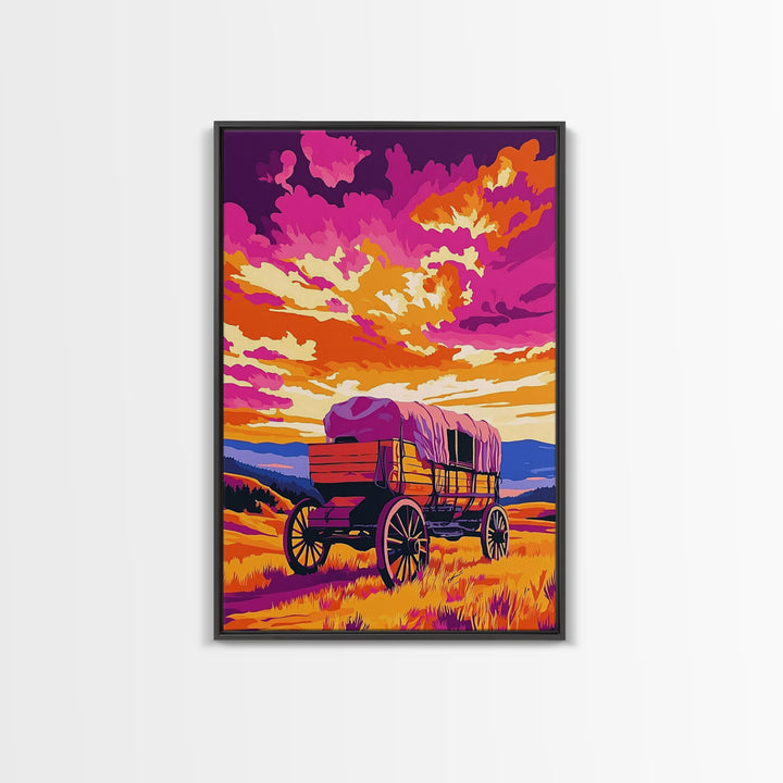 Covered Wagon, Sunset Painting, Western Landscape, Rustic Art, Canvas Print, Southwest Wall Art, Farmhouse Art, Living Room Art