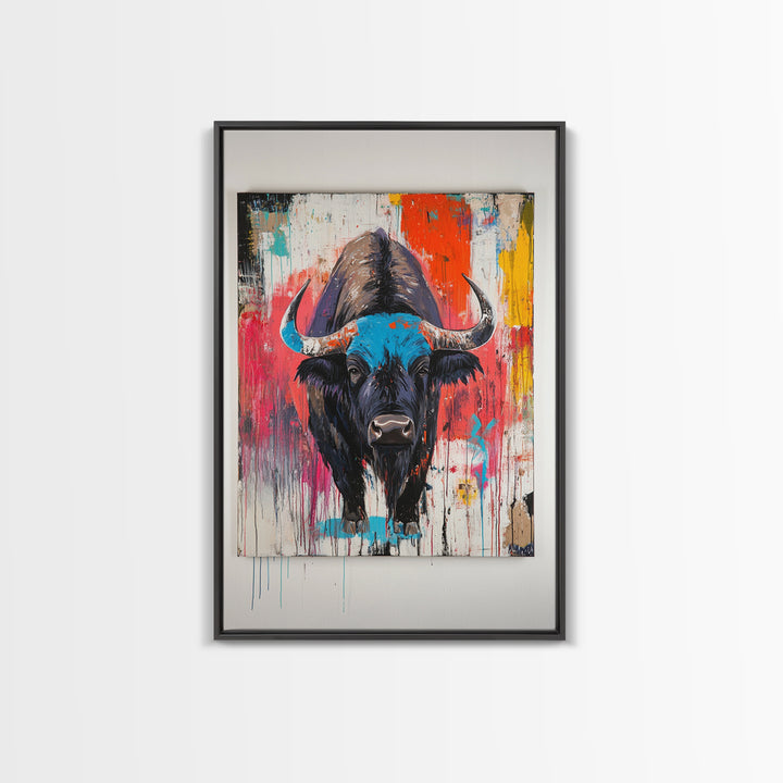 Bold Bison, Modern Southwest Art, Bull And Bear Art, Rustic Decor, Framed Canvas Print, Western Wall Art, Moody Art, Ranch Home Art
