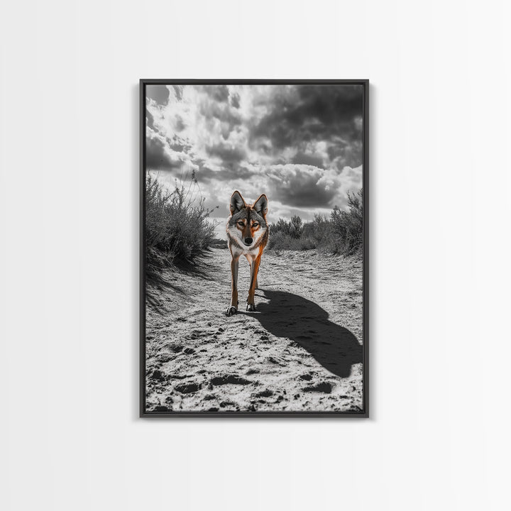 Desert Wolf, Wildlife Painting, Moody Art, Southwest Wall Art, Rustic Decor, Nature Scene, Canvas Print, Farmhouse Art