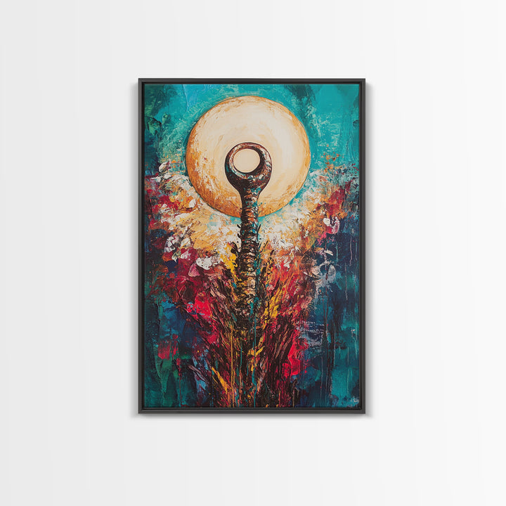 Sacred Symbol Artwork, sacred geometry wall art, abstract energy art, teal wall art, mystical artwork, framed canvas print, boho art, moody art