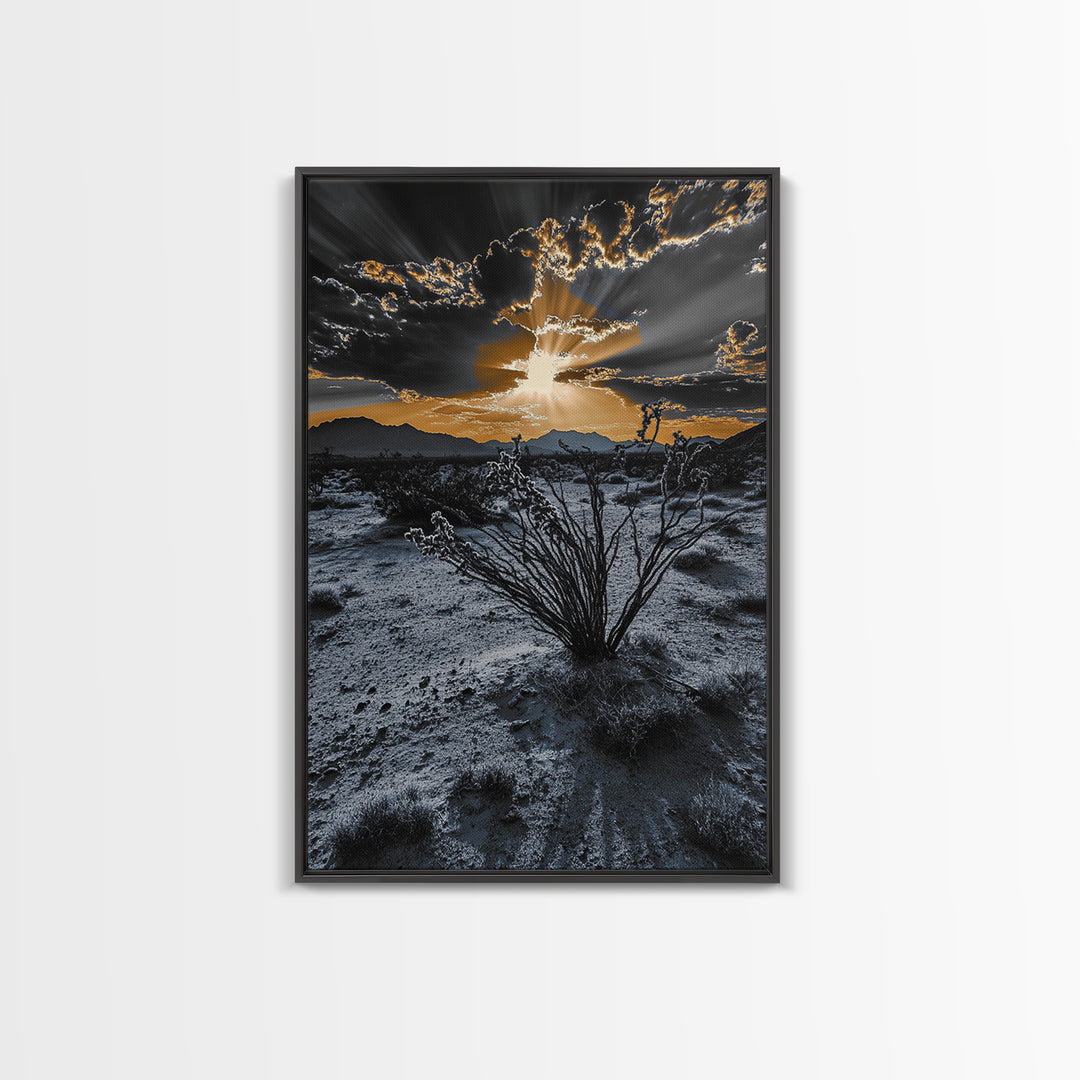 Desert Sunset, Joshua Tree Art, Moody Art, Southwest Wall Art, Landscape Painting, Rustic Art, Framed Canvas Print, Gift Idea