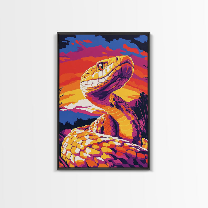 Rattlesnake Sunset, Bold Snake Art, Vibrant Southwest Decor, Wildlife Art, Nature Painting, Canvas Print, Living Room Art