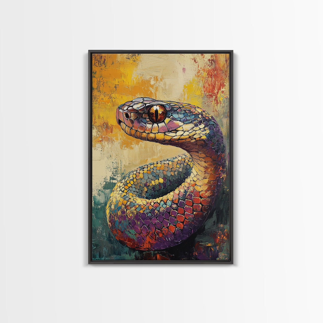 Snake Close-Up, Bold Reptile Painting, Southwest Art, Moody Animal Art, Desert Wall Art, Unique Home Decor, Canvas Print