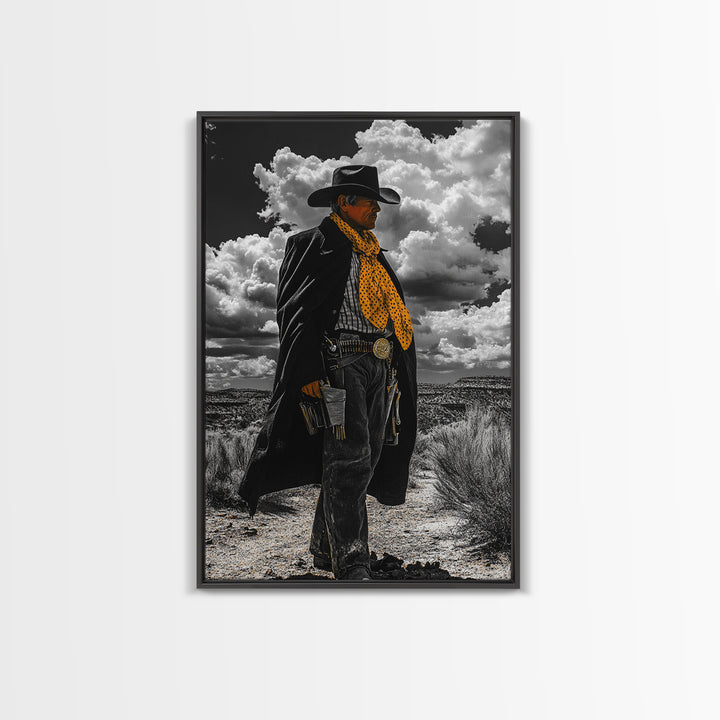 Cowboy Art, Western Wall Art, Black Cowgirl Painting, Southwest Decor, Moody Art, Rustic Home Decor, Framed Canvas Print, Gift Idea