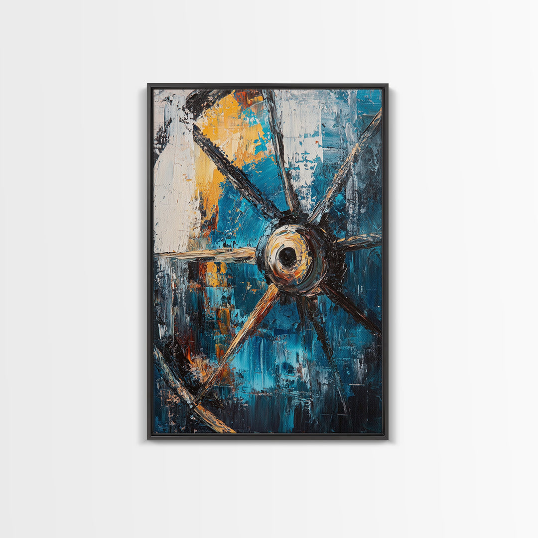 Abstract Wagon Wheel, Teal Wall Art, Rustic Art, Framed Canvas Print, Moody Aesthetic, Boho Decor, Farmhouse Art, Gift Idea