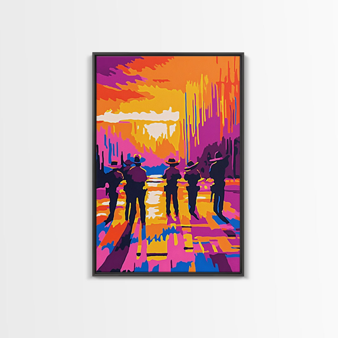 Cowboy Western Art, Chicano Art, Bold Color Painting, Framed Canvas Print, Southwest Aesthetic, Boho Decor, Extra Wide Art, Gift Idea