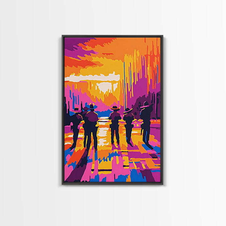 Cowboy Western Art, Chicano Art, Bold Color Painting, Framed Canvas Print, Southwest Aesthetic, Boho Decor, Extra Wide Art, Gift Idea