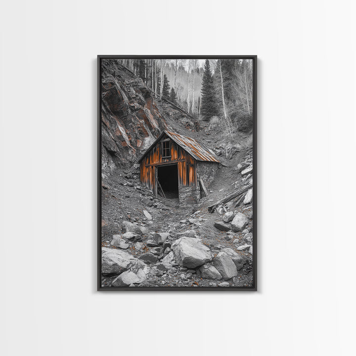 Cabin in the Woods, Rustic Barn Art, Wabi Sabi Wall Art, Moody Nature Art, Farmhouse Wall Art, Gift Idea, Framed Canvas Print, Boho Art
