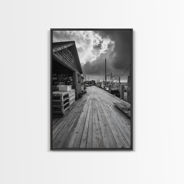 Fishing Dock, coastal decor, nautical wall art, seascape painting, rustic wall art, Nantucket painting, framed canvas print, horizontal art