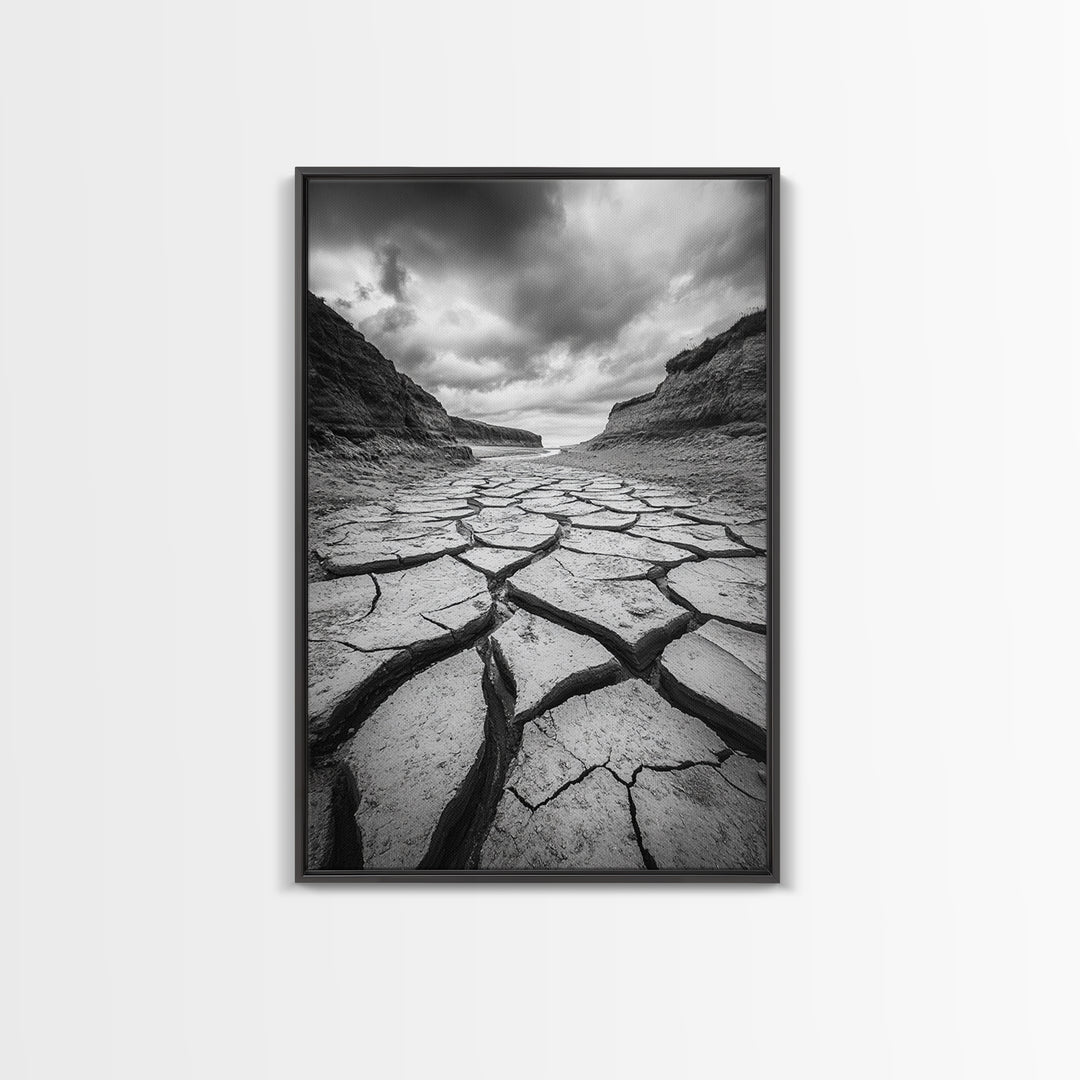 Cracked Earth, landscape painting, moody art, southwest wall art, wabi sabi art, extra wide art, framed canvas print, horizontal wall art