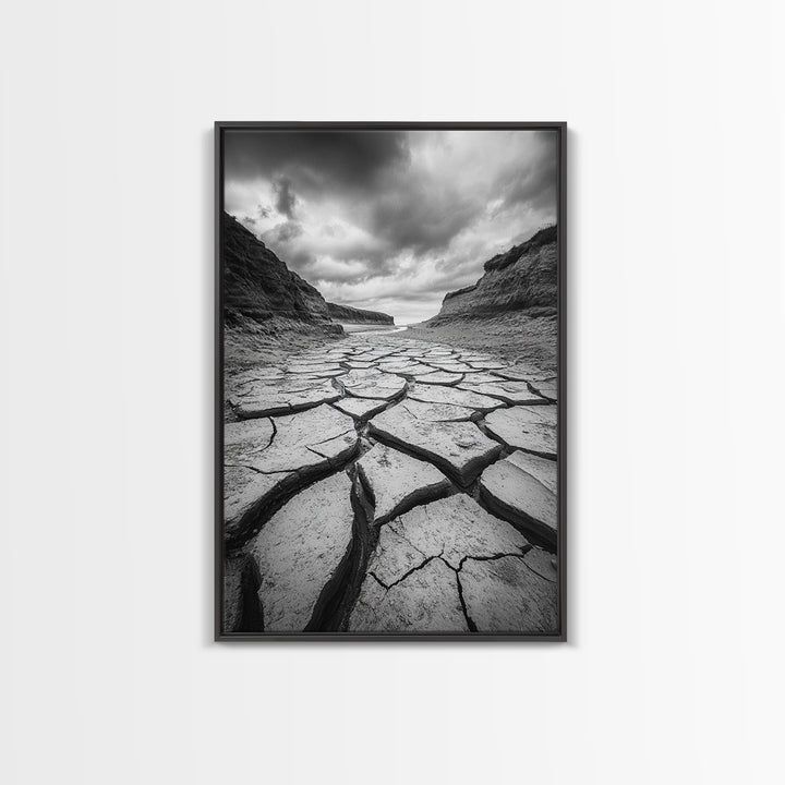 Cracked Earth, landscape painting, moody art, southwest wall art, wabi sabi art, extra wide art, framed canvas print, horizontal wall art