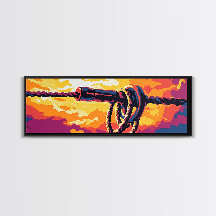 Industrial Knot, rustic wall art, southwest wall art, boho art, orange wall art, geometric painting, extra wide art, Framed Canvas Print