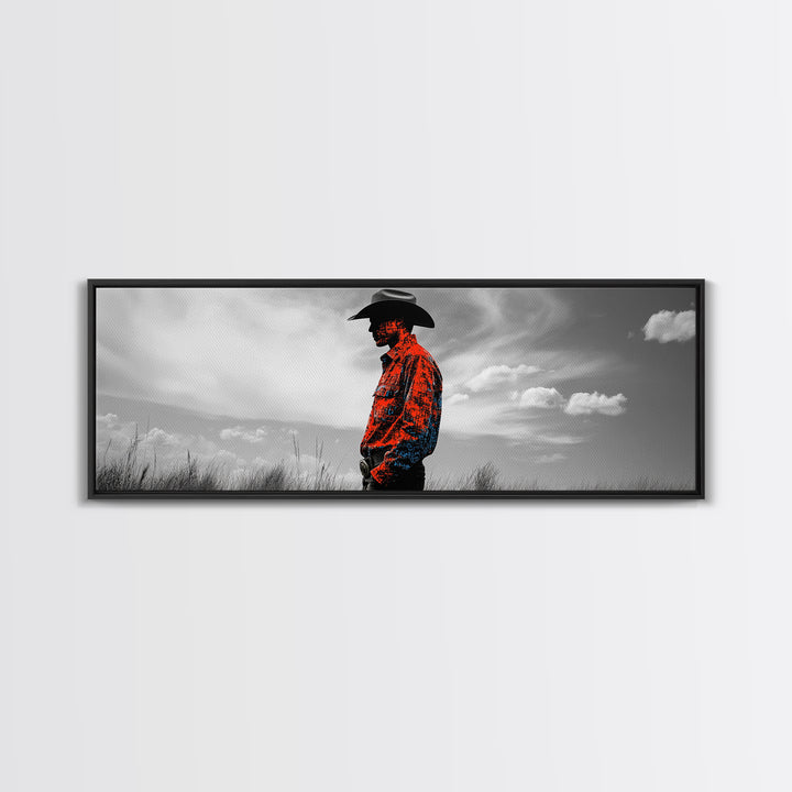 Cowboy Silhouette, Western Wall Art, Ranch Life Art, Moody Art, Southwestern Decor, Extra Wide Art, Rustic Wall Art, Canvas Print