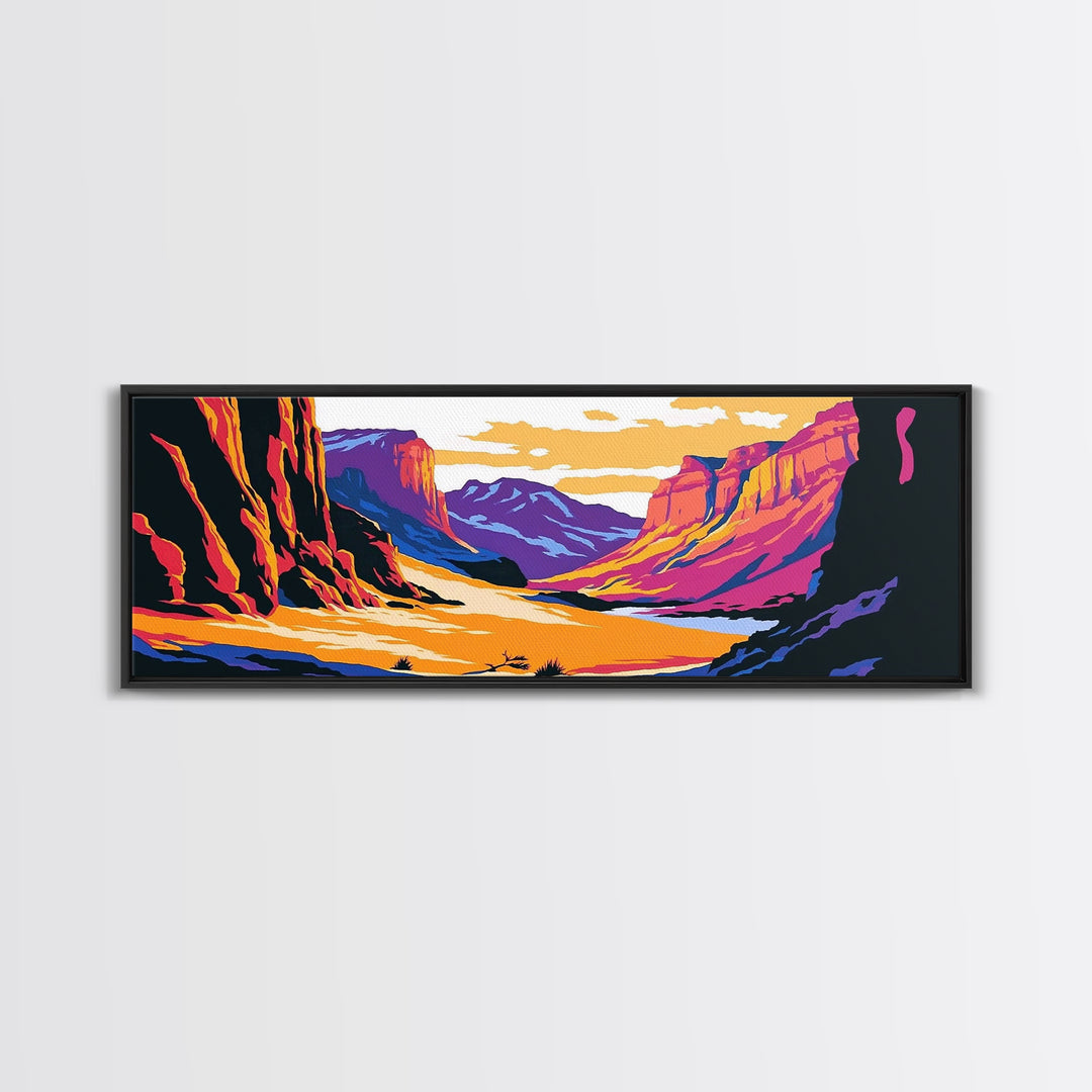 Canyon, mountain painting, pink orange wall art, southwest wall art, above couch art, panoramic art, Joshua tree art, Canvas Print