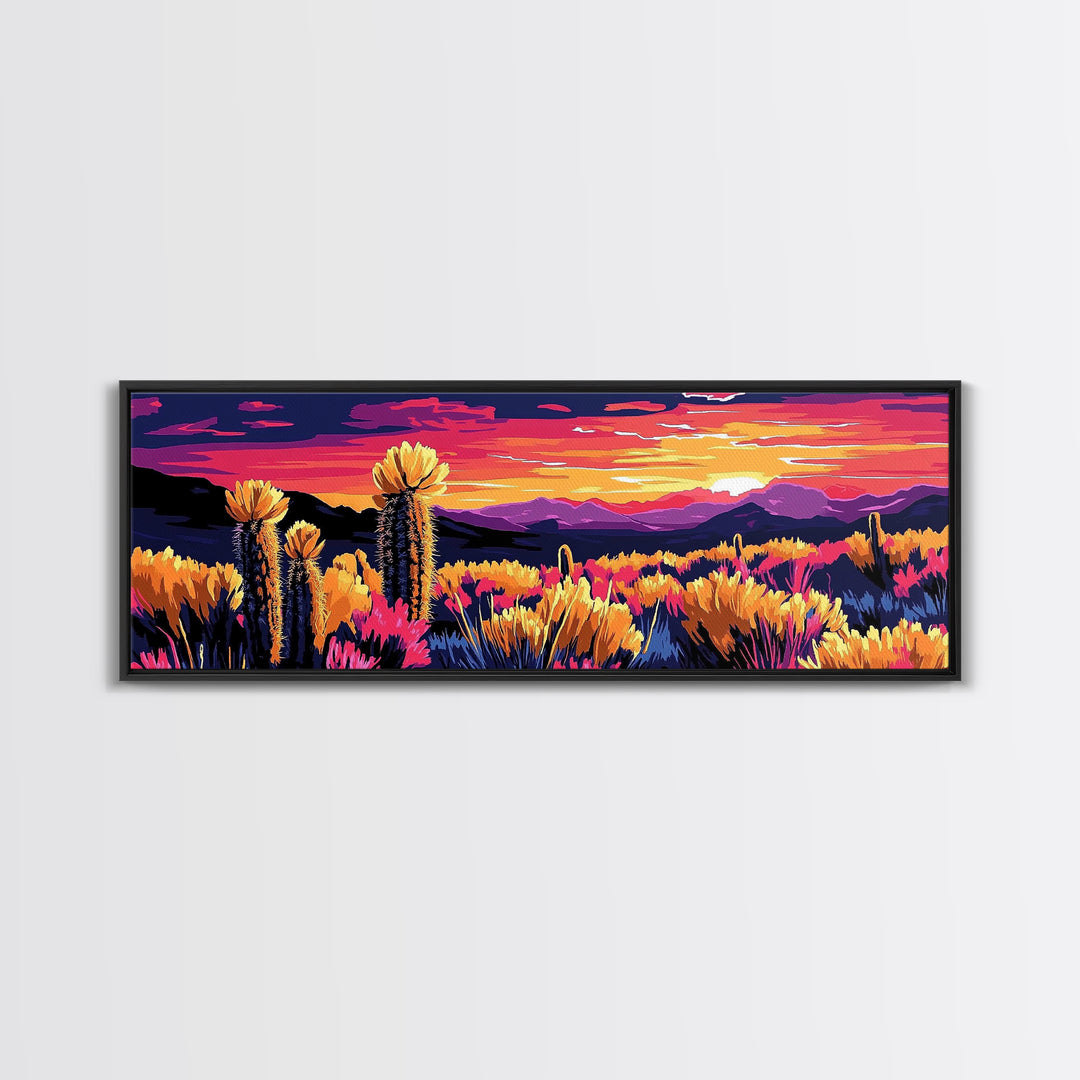 Desert Bloom, Joshua tree art, southwest wall art, mountain painting, nature painting, boho art, pink orange wall art, canvas print