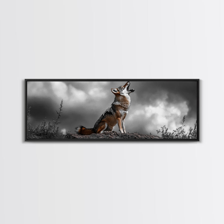 Howling Coyote, Wildlife Art, Nature Wall Art, Rustic Decor, Moody Art, Above Sofa Art, Horizontal Wall Art, Canvas Print